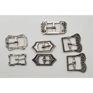 Vintage Lot of Silver - Tone Mini Belt Or Shoe Buckles 7 Pieces